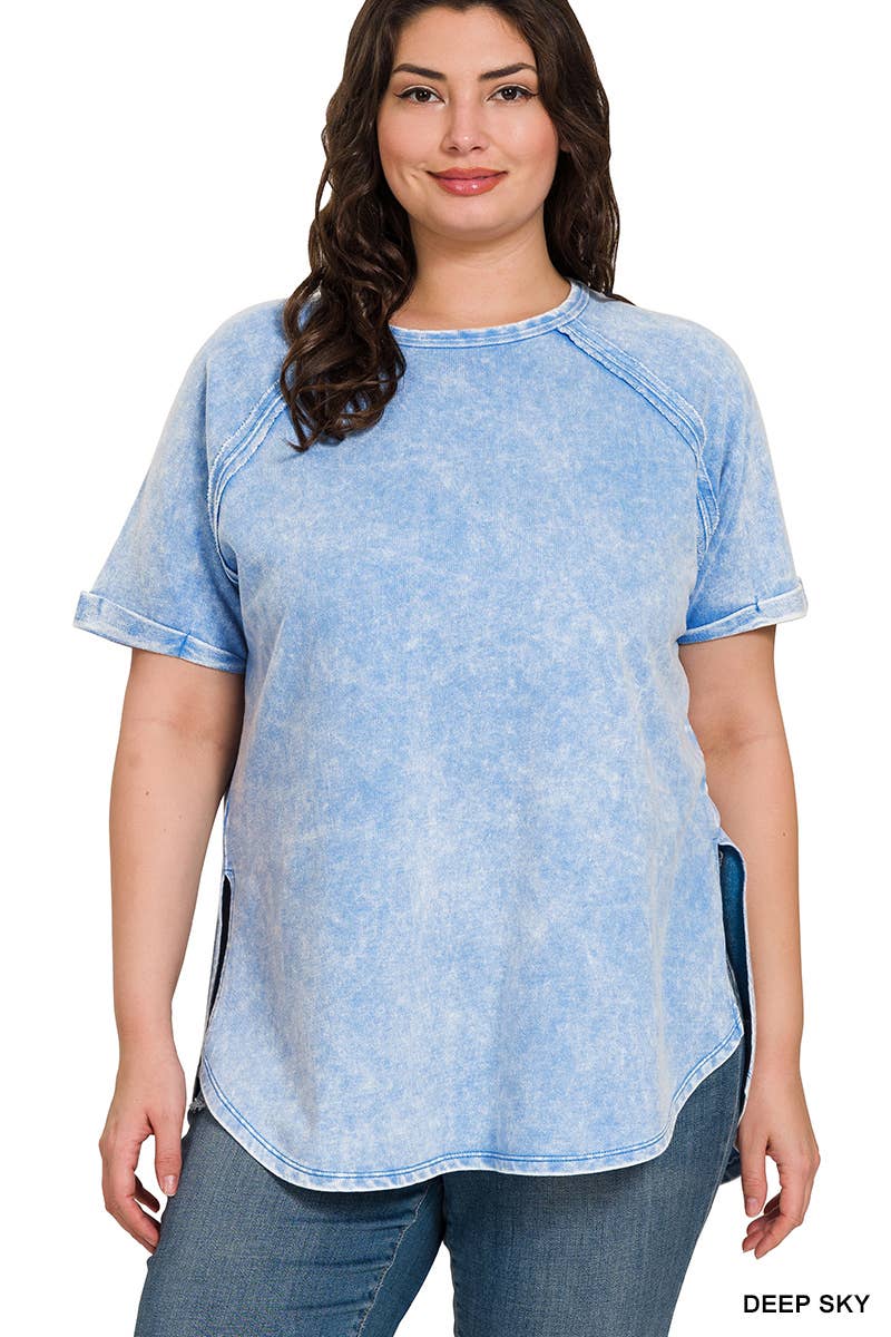 42POPS - Wholesale T-Shirt - Women's - ",,.....SI-25676 PLUS SIZE FRENCH TERRY ACID WASH RAW EDGE RAGLAN2