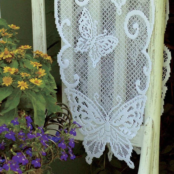 Heritage Lace - Wholesale Table Runner - Butterflies 12x54 White Lace Table Runner