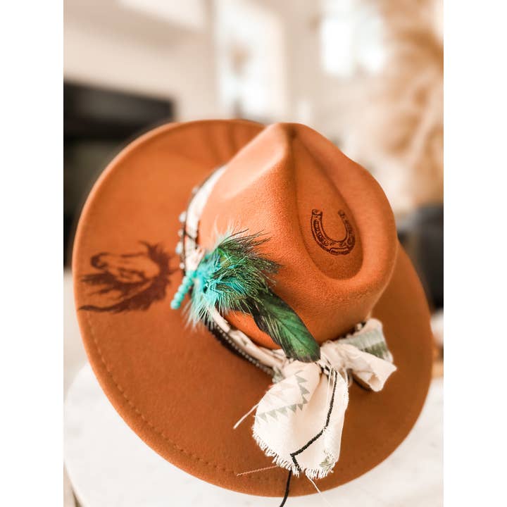 Wild Indigo - Wholesale Cowboy Hat - Women's - Horse Burned Hat Western Hat Equestrian Horseshoe