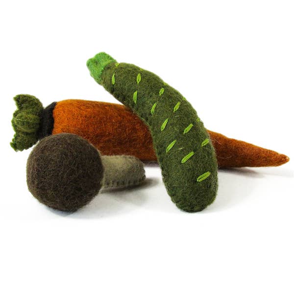 Papoose Toys - Wholesale Stuffed/Plush Toy - Kids & Baby - Felted Wool Vegetables - Carrot, Zucchini, Mushroom