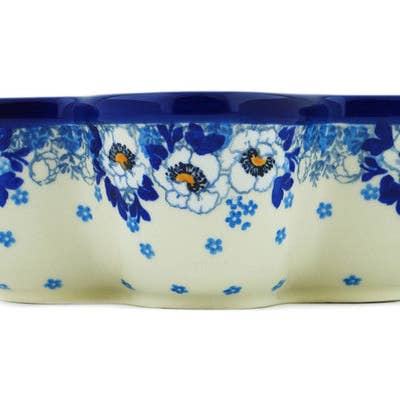Star Shaped Bowl 9" Blue Spring Theme for wholesale by Polmedia Polish Pottery