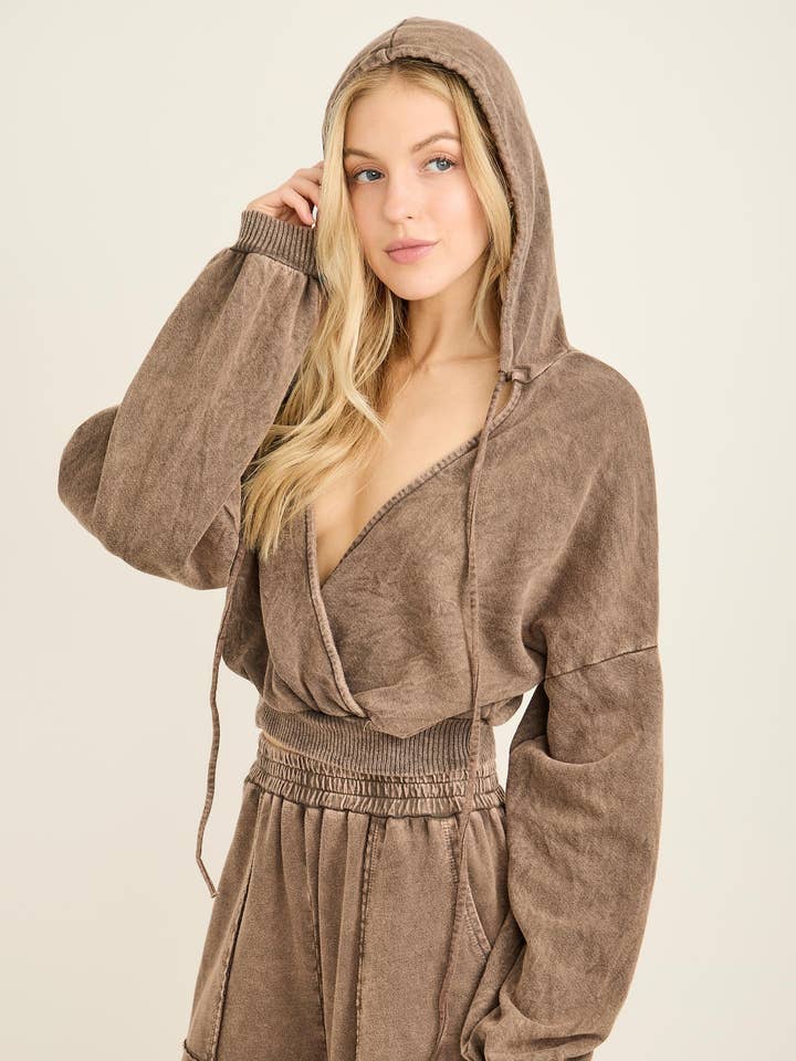 MineralWash Surplice Cropped Hoodie top GD4164T for wholesale by J.Her