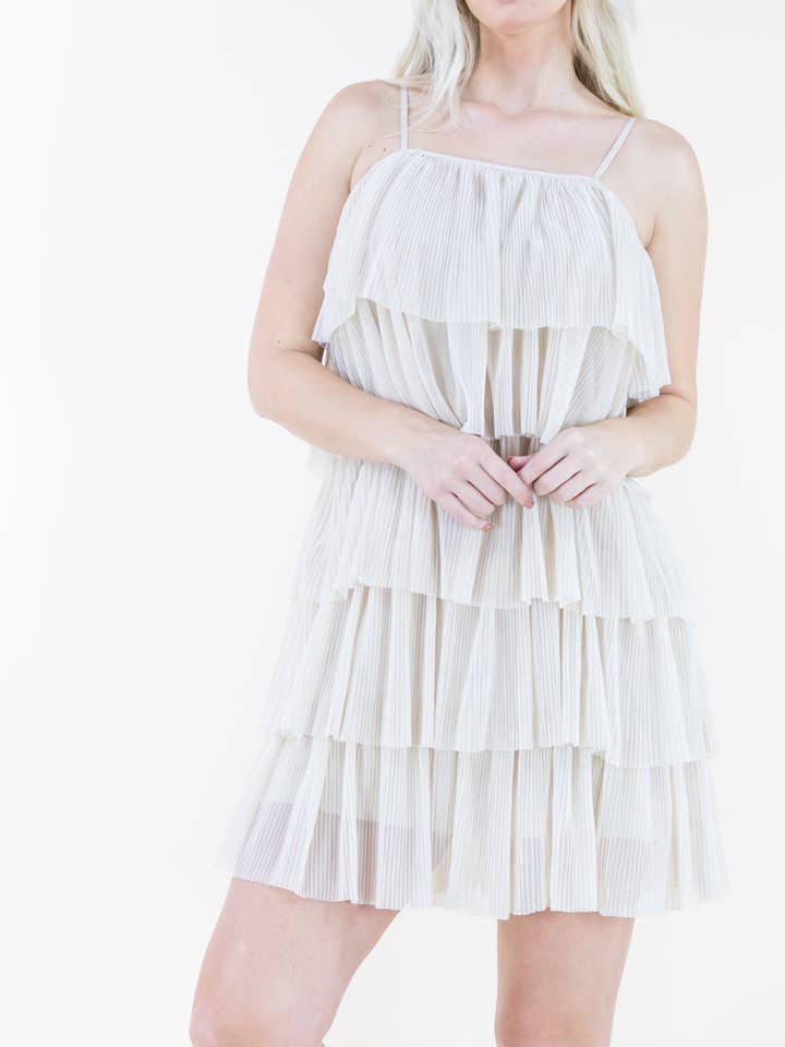Pleated Tiered Ruffle Mini Dress for wholesale by Original USA