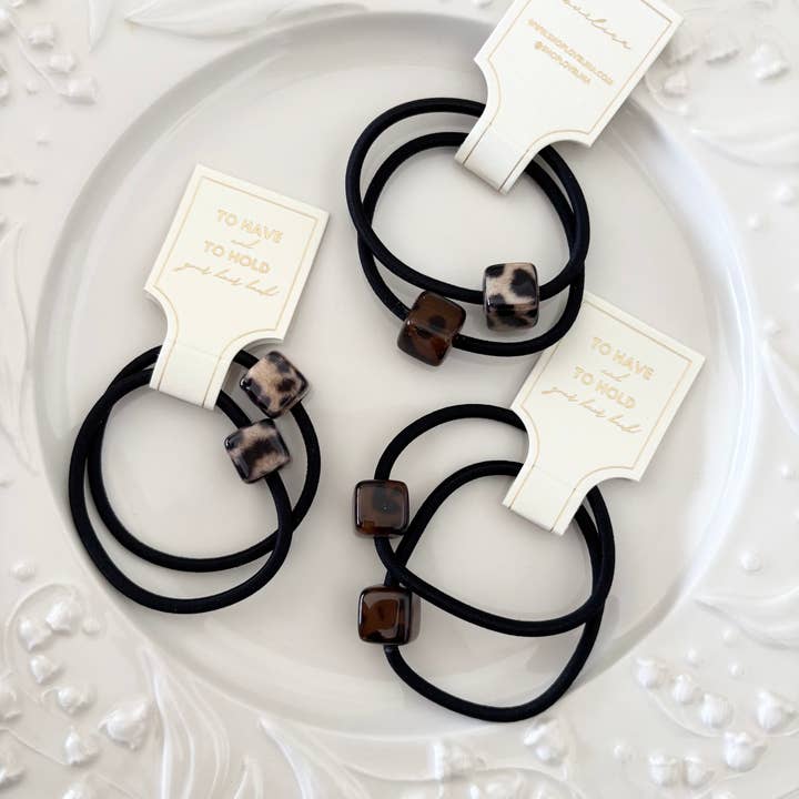 Leopard Chocolate Bead Hair Tie Set (DAPU) for wholesale by LoveLina