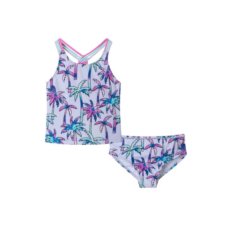 Ensemble de maillot de bain tankini pour enfants (2-6x) | Arbres à palmiers violets pour la vente par Andy & Evan