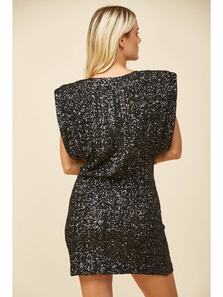 WISTERIA LANE – Großhandel Kleid – Damen – MINIKLEID MIT PAILLETTEN UND SCHULTERPOLSTERN 3147DIA SCHWARZ