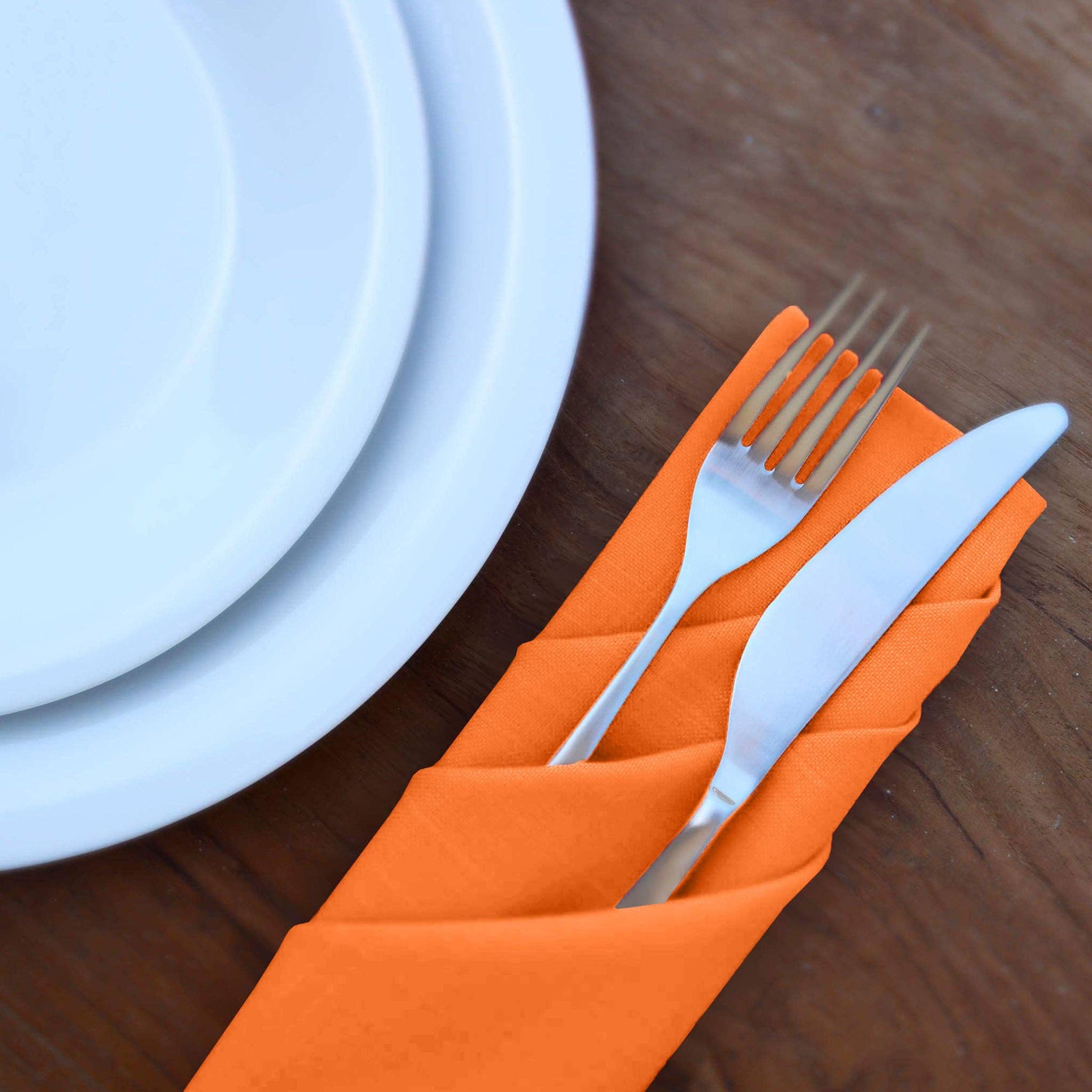 Orange 12-Pack Square Cloth Napkins Polycotton Twill, 18x18 inches for wholesale on Faire6