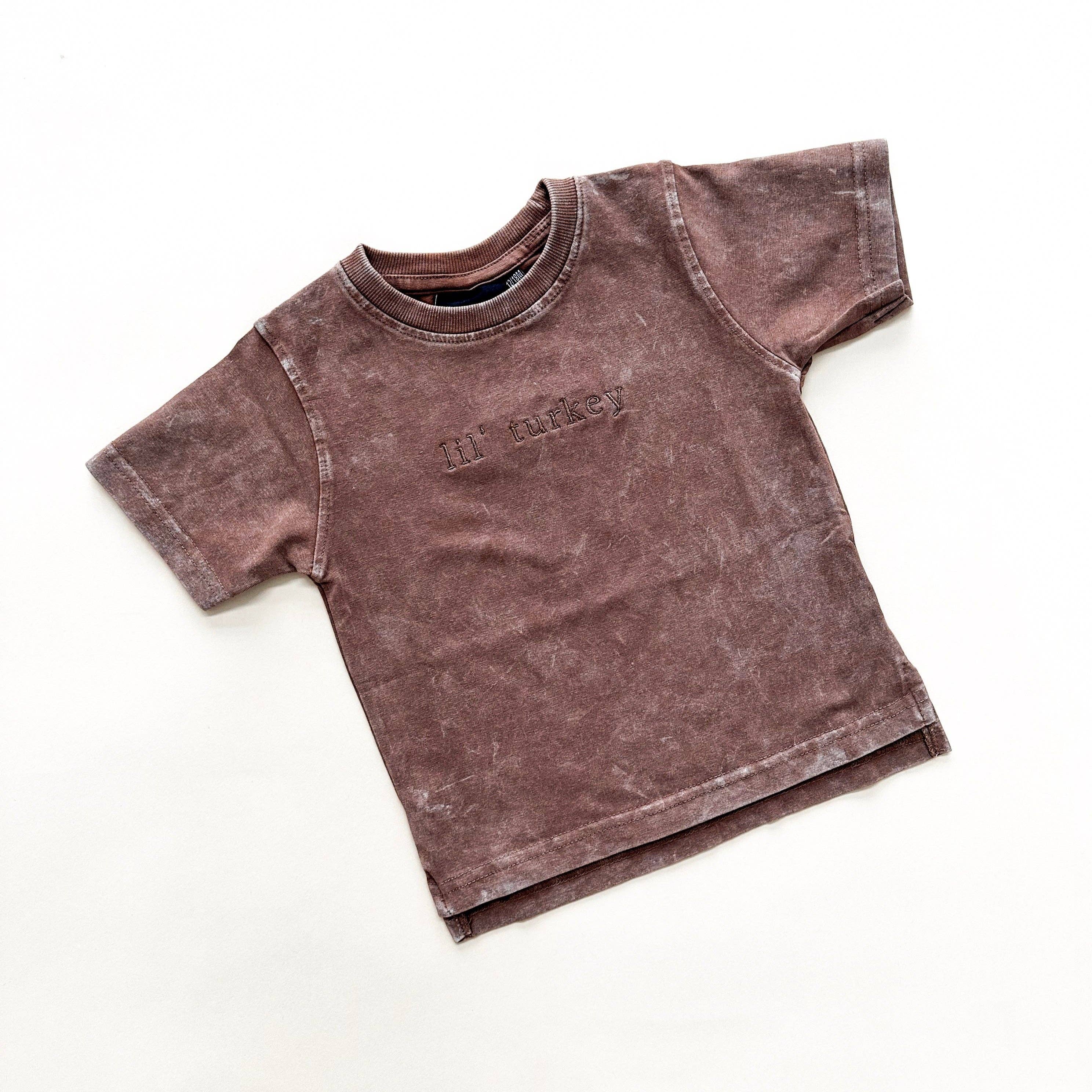 Lil' Turkey Embroidered Acid Wash Tee for wholesale by Merce and Company