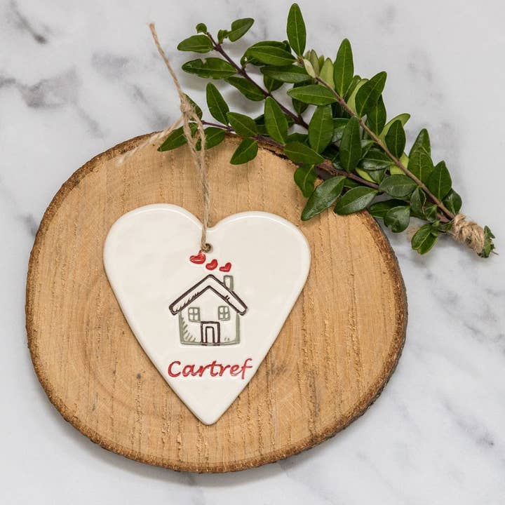 Welsh - Cartref -Handmade ceramic heart for wholesale by Broadlands Pottery