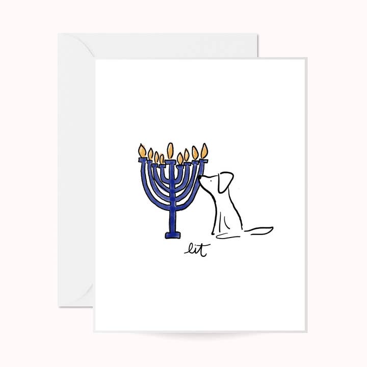 Wenskaart voor Hanukkah-honden | Lit Dog | Seizoensgebonden | voor wholesale door Anna Whitham Co.