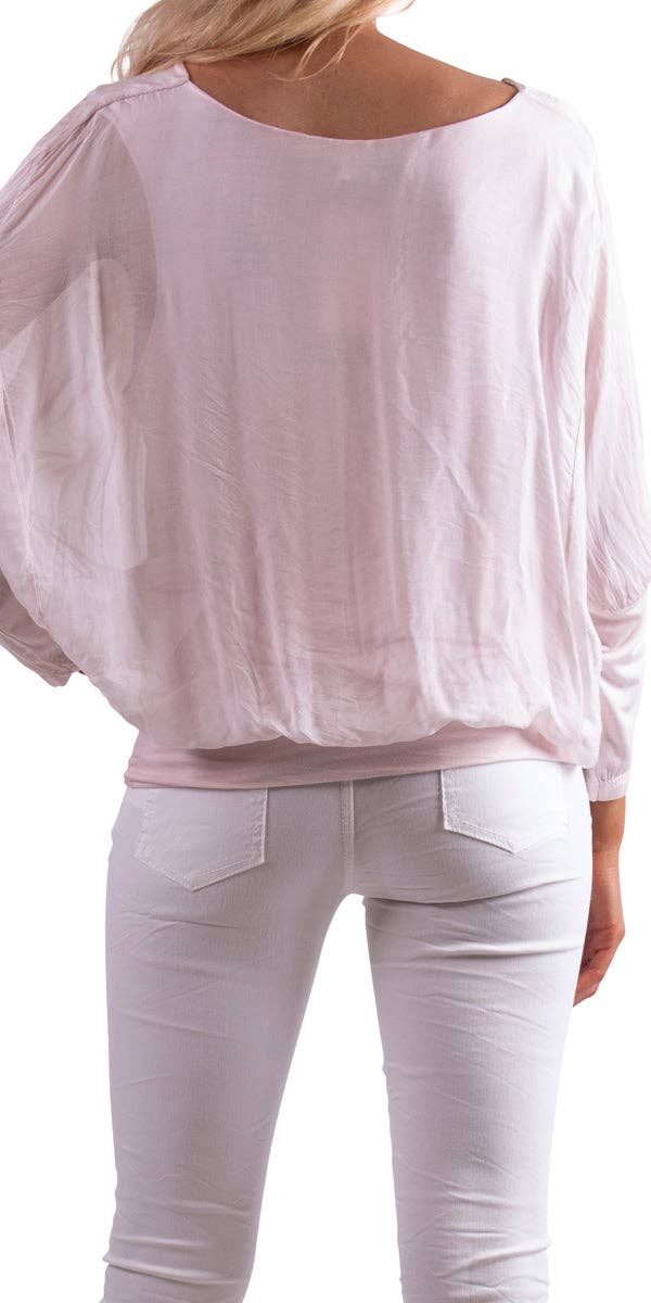 Gigi Moda - Vente Chemisier – femme - Blouse en soie à manches longues et col en V avec taille à bandes23