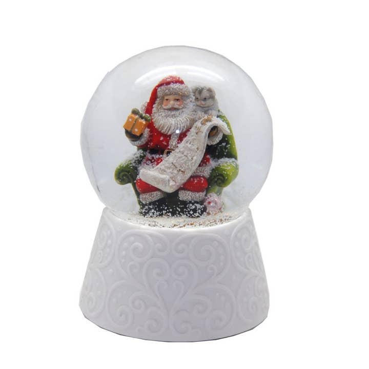 Boule à neige élégante sur socle en porcelaine blanche Santa 100 pour la vente par Schneekugelhaus