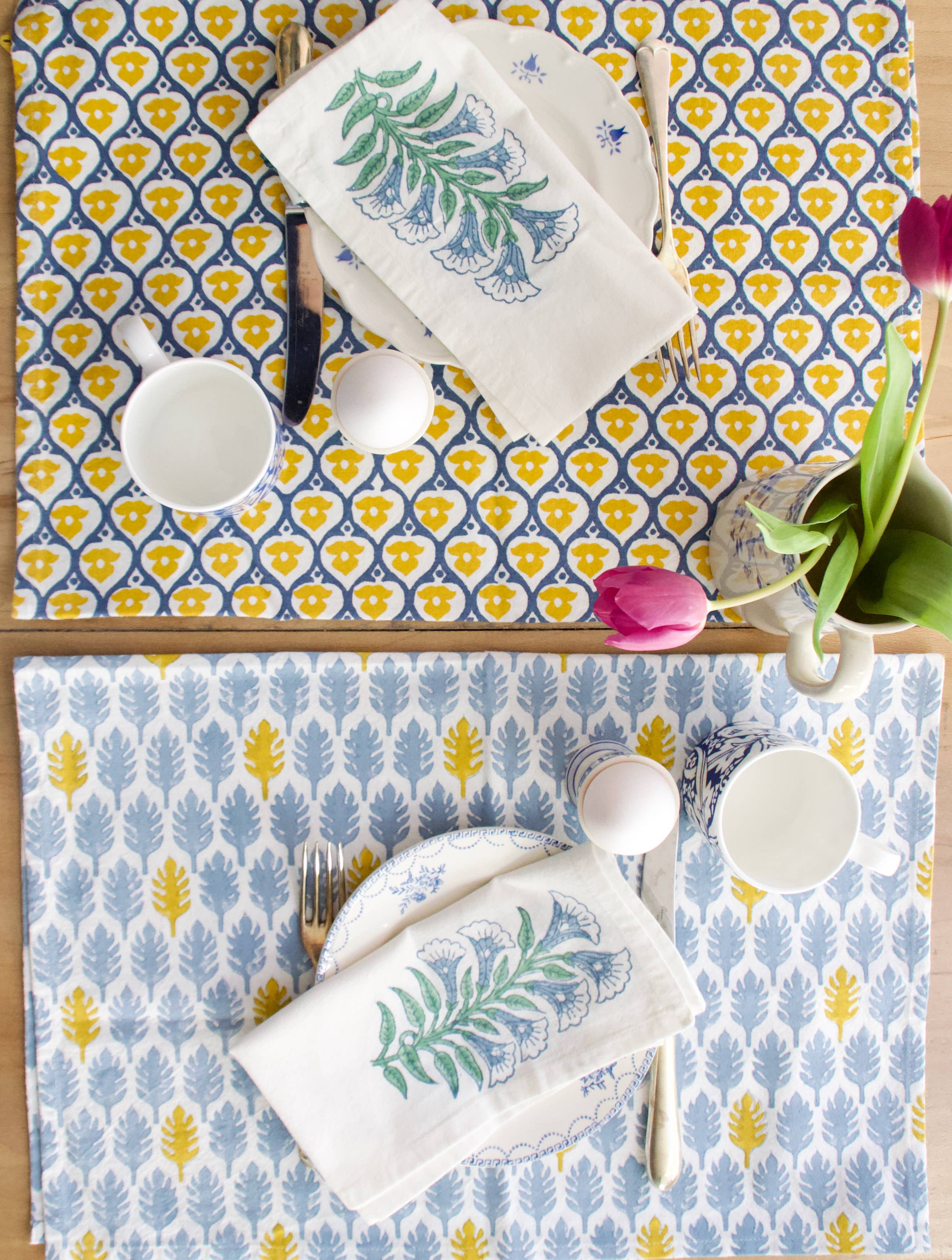 Rozablue - Vente Torchon - Torchon artisanal motif feuilles de curry bleu - 100 % coton5