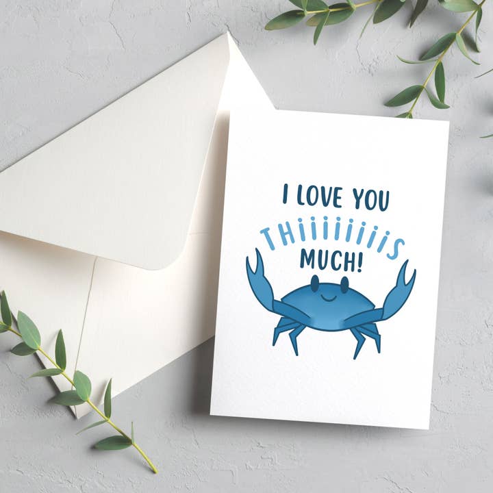 Tarjeta de felicitación I Love You This Much (con cangrejo azul) para venta al por mayor de Chesapeake Charm Shop