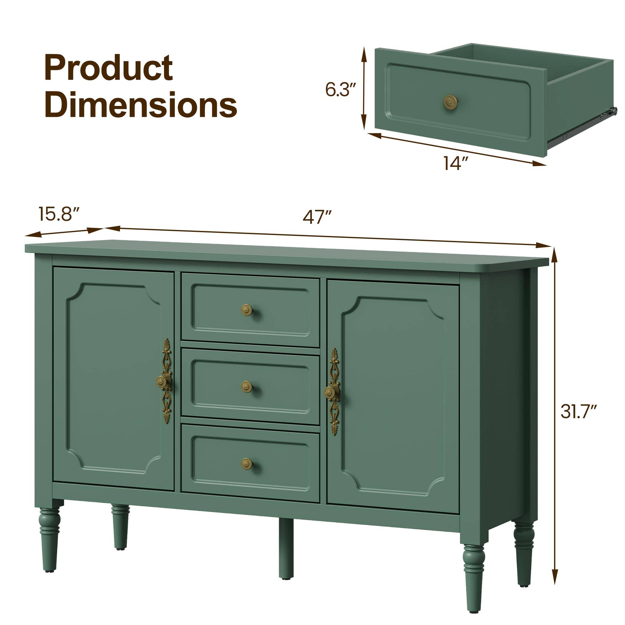 Heynemo - Wholesale Cabinet - Mid-Century Storage Cabinet with 2 Doors & 3 Drawers, Green3