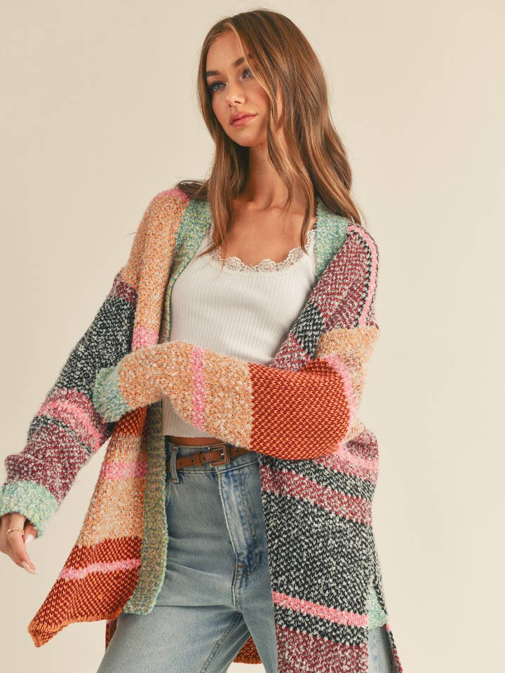 &MERCI - Wholesale Cardigan - Women's - OVERSIZED COLOR BLOCK CARDIGAN MSW100387