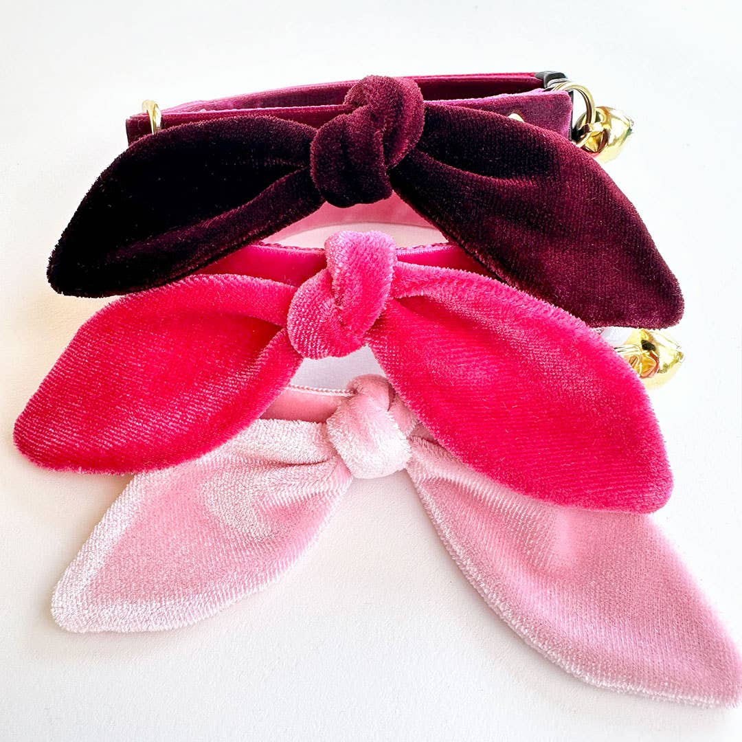 Made By Cleo - Wholesale Pet Collar - Cat - "Velvet - Azalea" - Magenta Pink Velvet Collar4