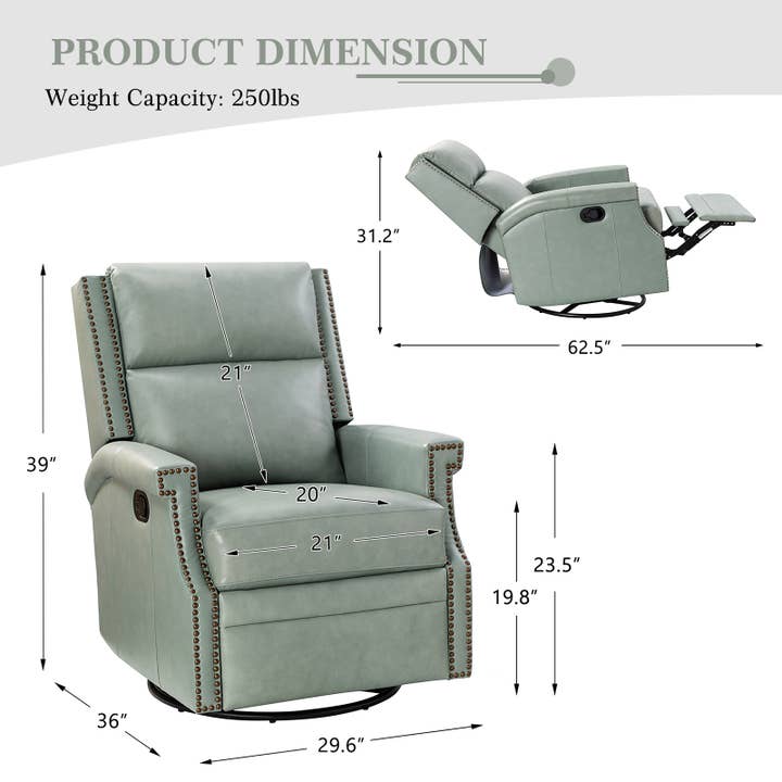 Karat Home - Wholesale Chair - Louise Genuine Leather Swivel Rocker Recliner16