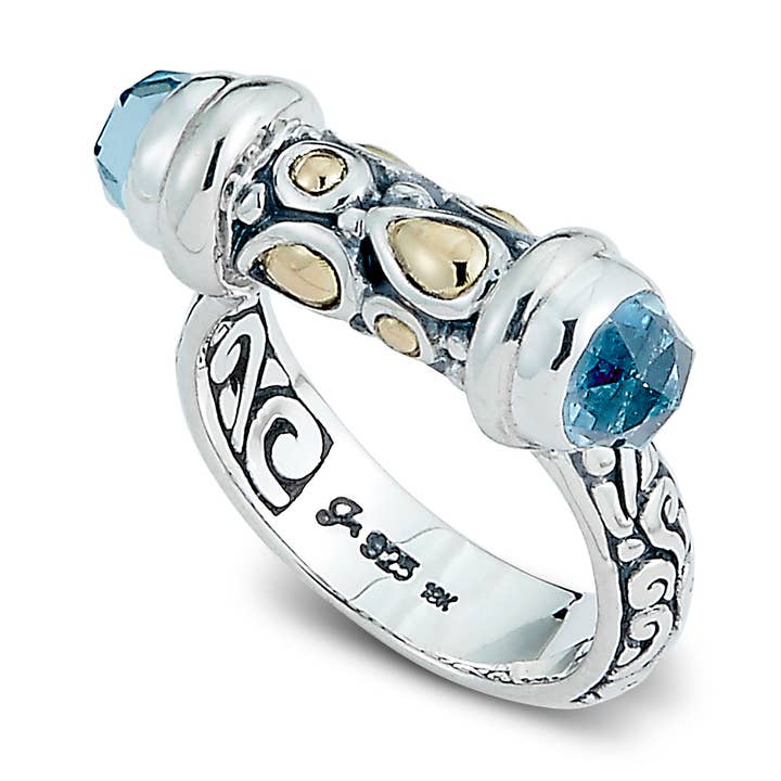 Anel de bala de topázio azul SS/18k por atacado de Eli Pebble