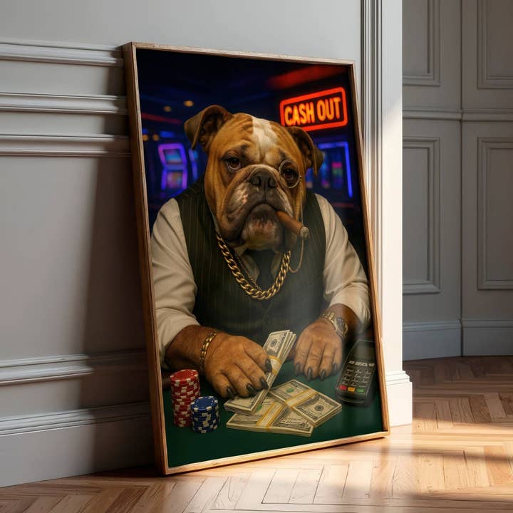 Bulldog de Alto Nível | Impressão de Arte de Parede Única de Cão de Casino por atacado de Belter Prints