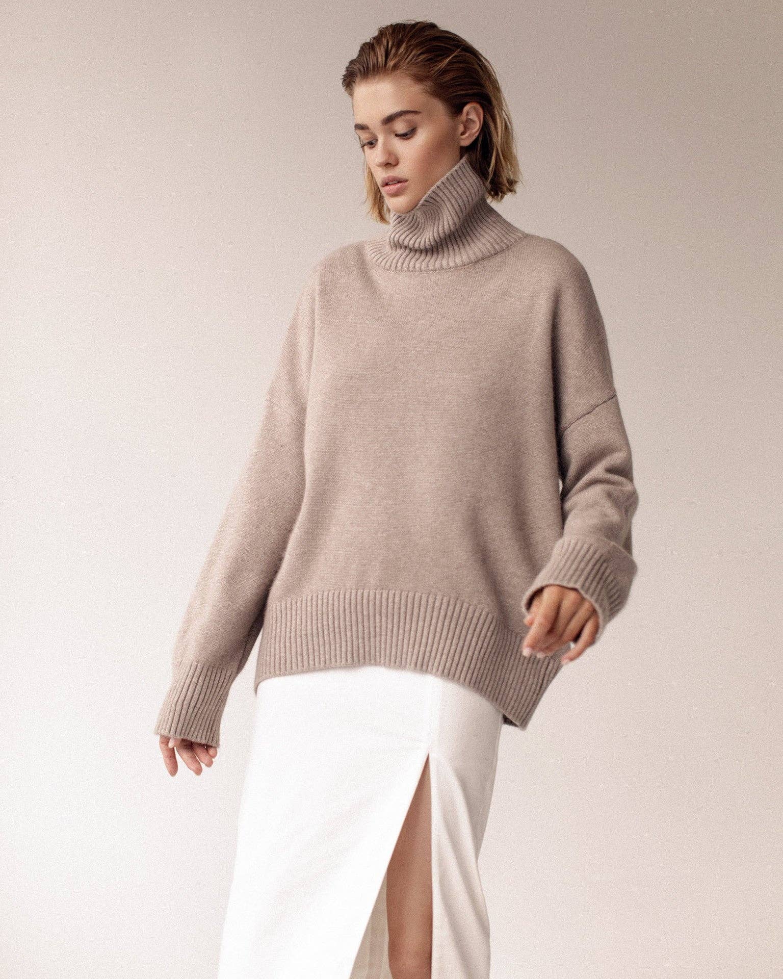 Sweetkama - Wholesale Pullover-trui - Dames - Dames trui met col van effen kleur, gebreid model W0035