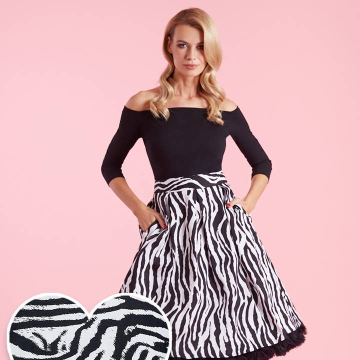 Carolyn Zebra Print Swing Skirt for wholesale by Dolly & Dotty