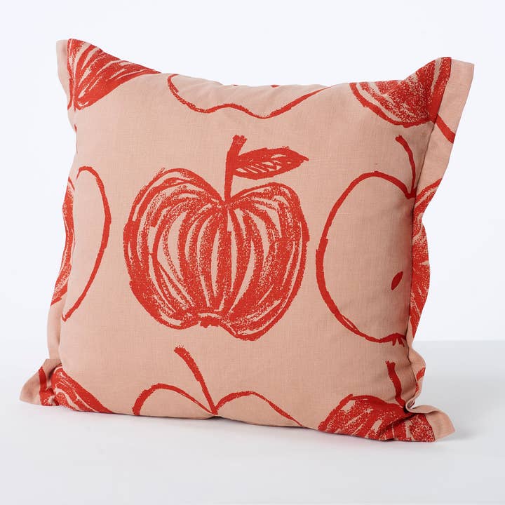 A is for Apple Cushion | Pink for wholesale by Stoff Studios