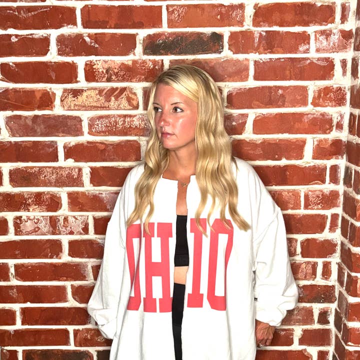 Ohio Cardigan Split Crew Cardi Game Day Raw Edge Football for wholesale by Simply Blush Wholesale