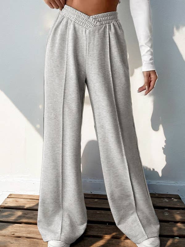 Light gary Casual Elastic V-shaped High-waisted Splicing Wide-leg Pants for wholesale on Faire