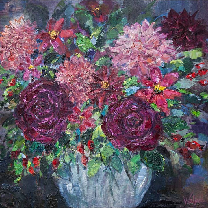 Dahlias et roses - Impression giclée pour la vente par The Laura Wallace Collection