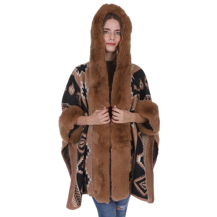 Faux Fur Pattern Hoodie Shawl P3803 (3PC) for wholesale by TAPA fashion