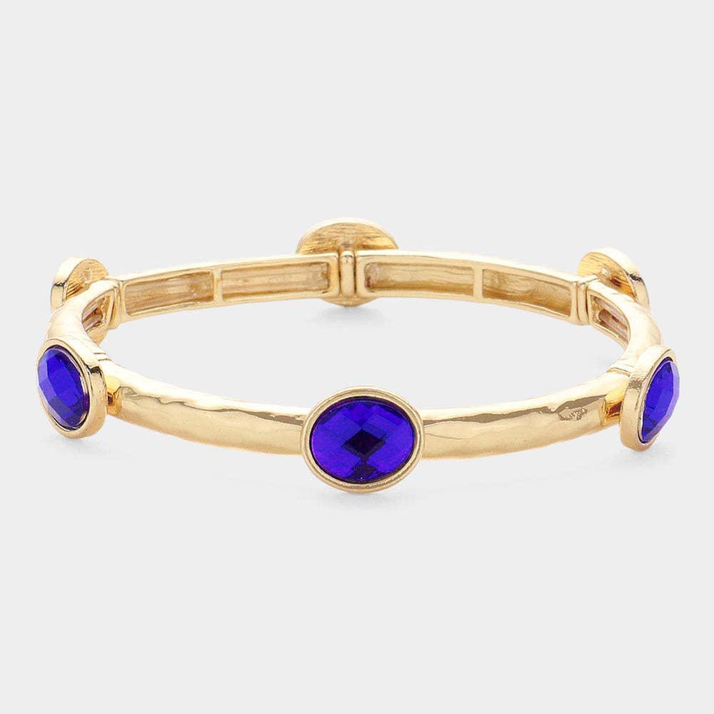 Sensibling Corp. - Wholesale Bangle Bracelet - Oval Stone Cluster Pointed Stretch Bracelet
6