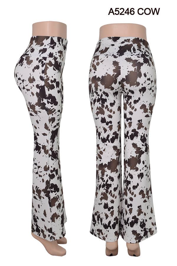 SSImport - Wholesale Athletic Shorts - Women's - A5246 FLARE PANTS FOREST AND COW PRINT 12PCS3