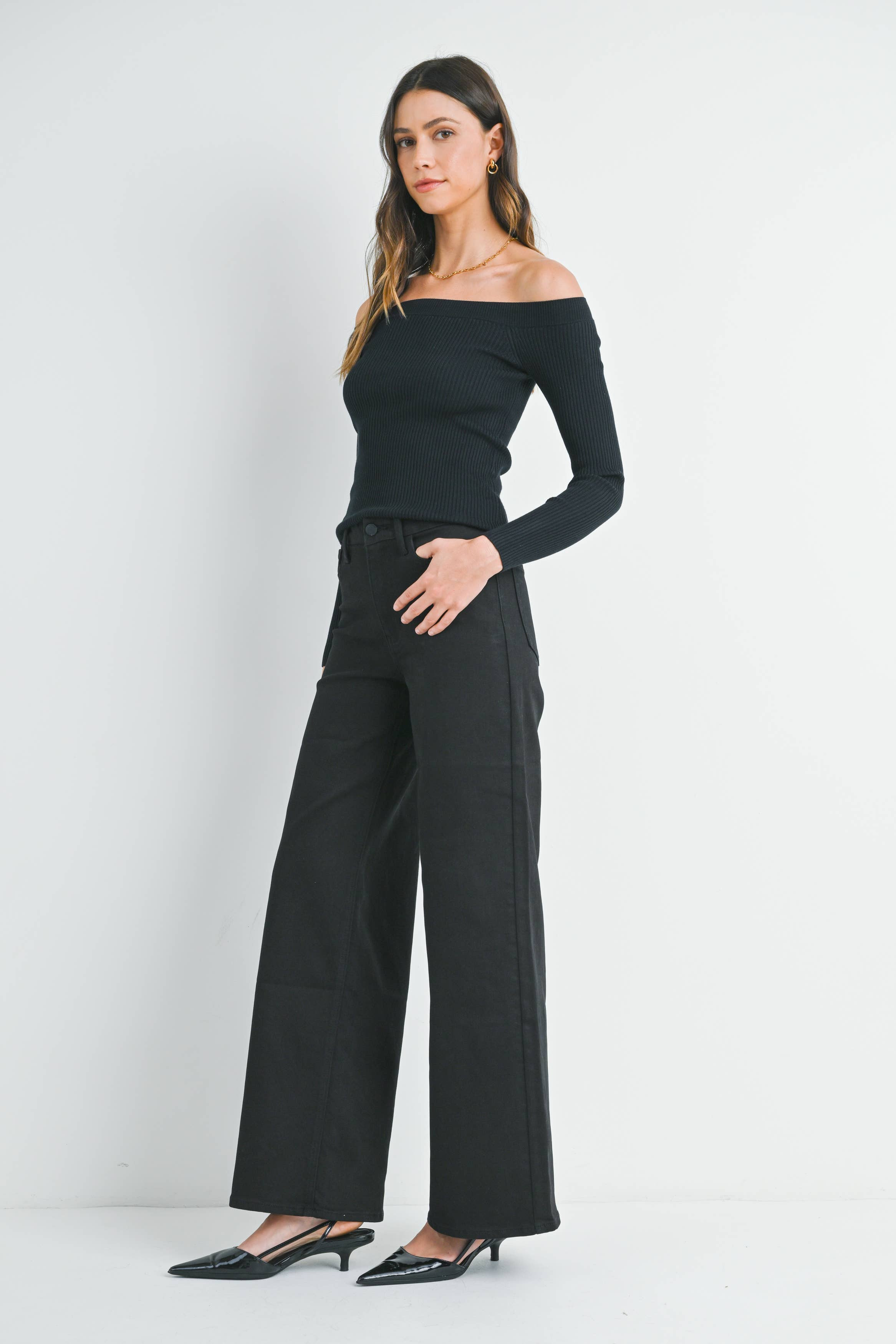 JBD - Wholesale Broek - Dames - DP689 - BLK - HR Palazzo met wijde pijpen2