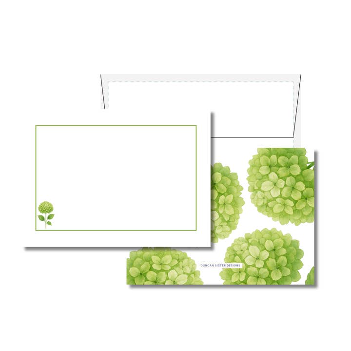 Cartões de Nota de Hortênsia Verde Suave – Conjunto de 8, Fabricado nos EUA por atacado de Duncan Sister Designs