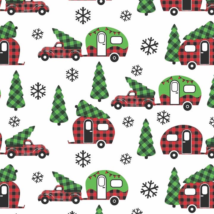 Stesha Party - Wholesale Flat Wrap - Buffalo Plaid Camper Truck Christmas Wrapping Paper1