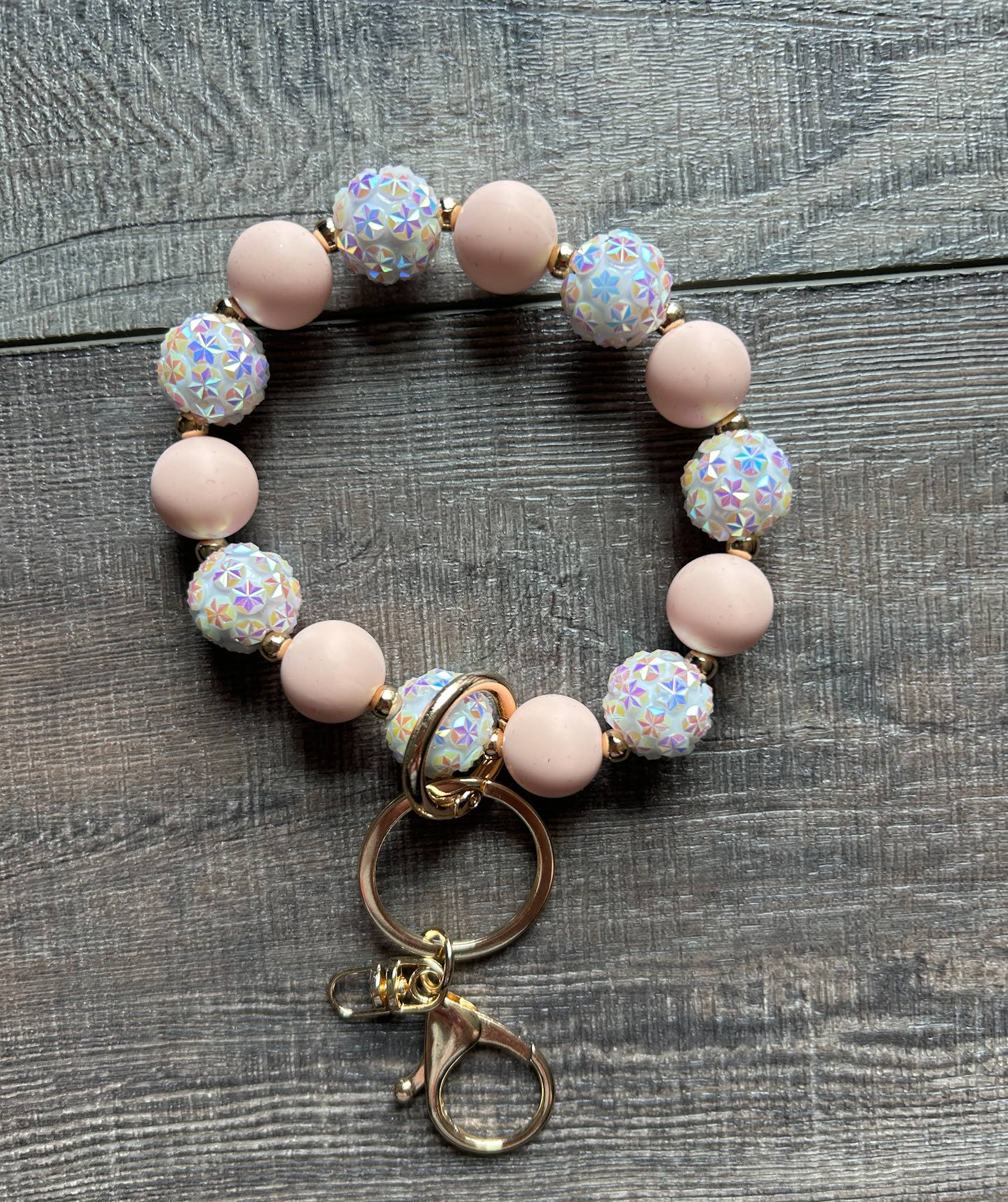 JILLIAN INK LLC - Wholesale Keychain Bracelet - Crystal and Peach Wristlet Keychain0