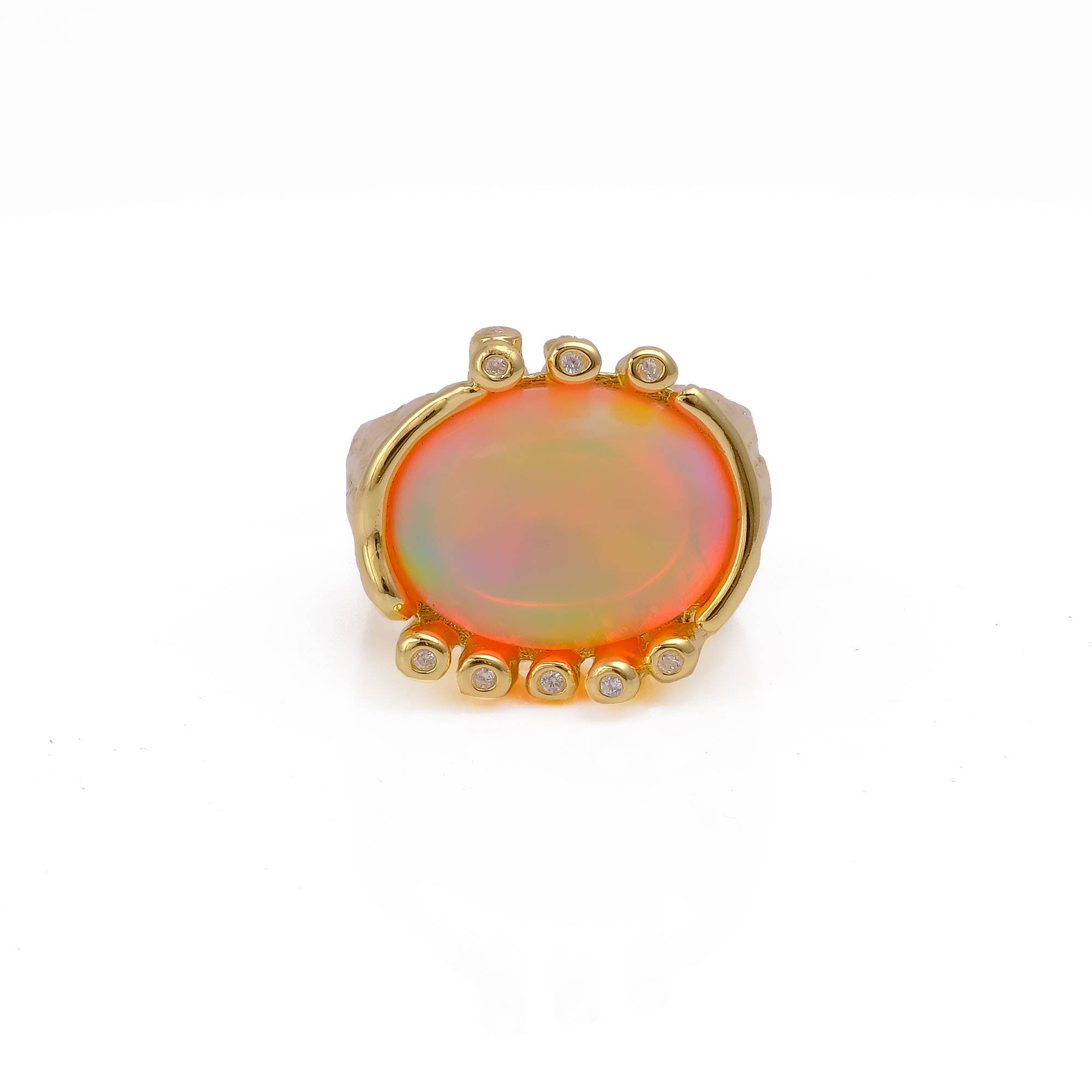 El Joyero - Wholesale Cocktail/Statement Ring - Pink Fire Opal Ring Adjustable Gold Plated Textured Cz Rings3