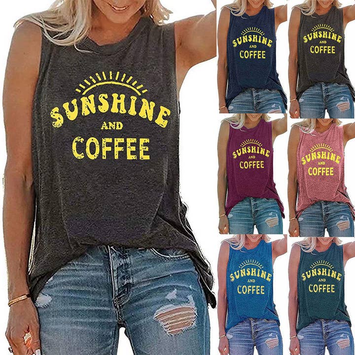 SUNSHINE bedrucktes ärmelloses T-Shirt mit Rundhalsausschnitt für Frauen in Europa und Amerika für den Großhandel von Maiden-Art MindfulChic Fashion