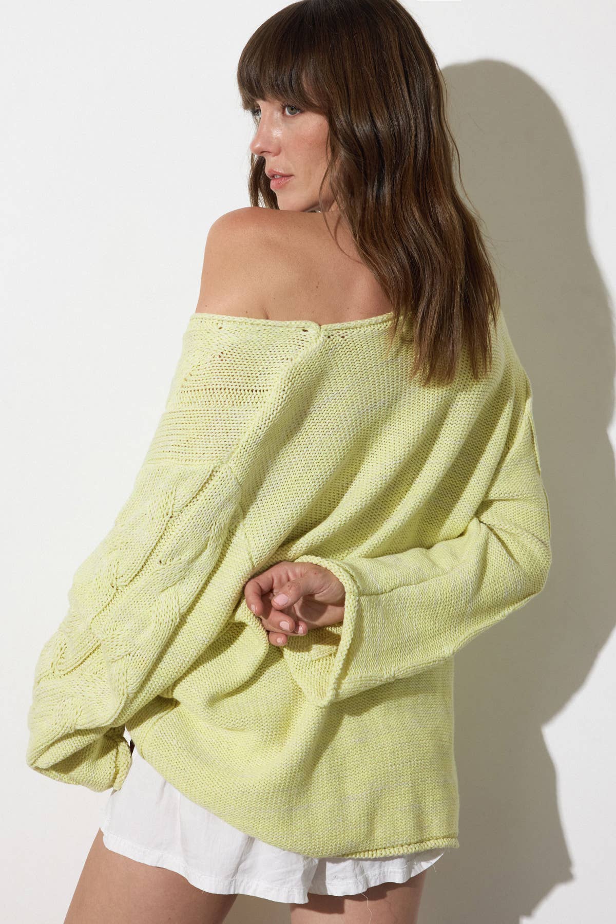 Lara Daisy - Wholesale Knit Sweater - Women's - Off-Shoulder Cable Knit Sweater Top2