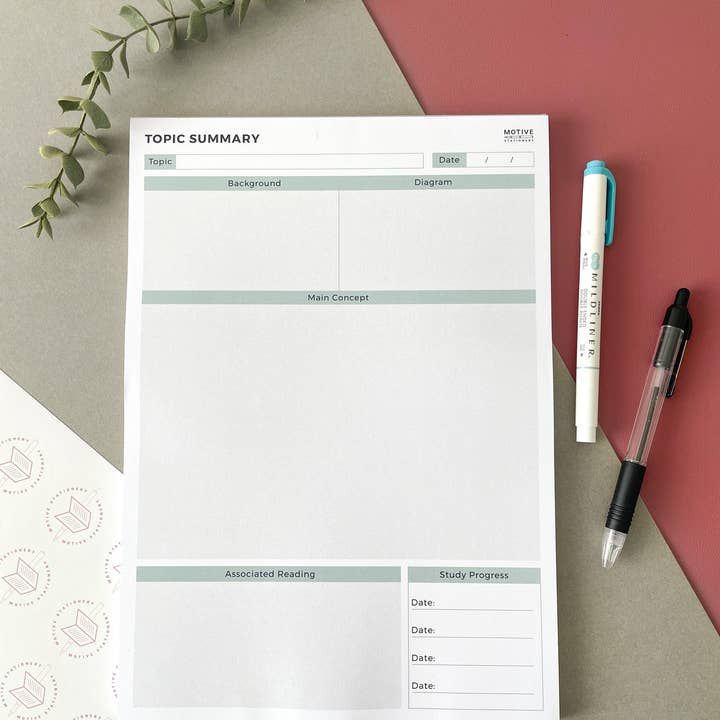 Motive Stationery – Engroshandel Notesblok – Student Note Tager Skabelon Emneoversigt A4 Notesblok