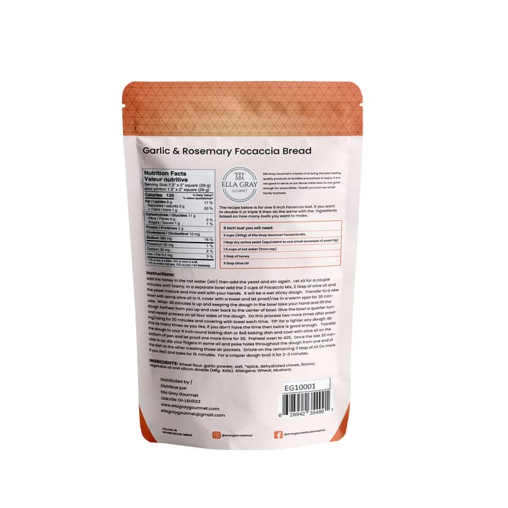 Ella Gray Gourmet - Vente Mélange pour pain - Mélange de focaccia à l'ail et au romarin12