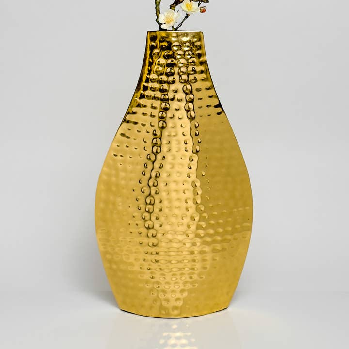 Elegante gouden slanke gehamerde vaas voor wholesale door India Handicrafts Inc