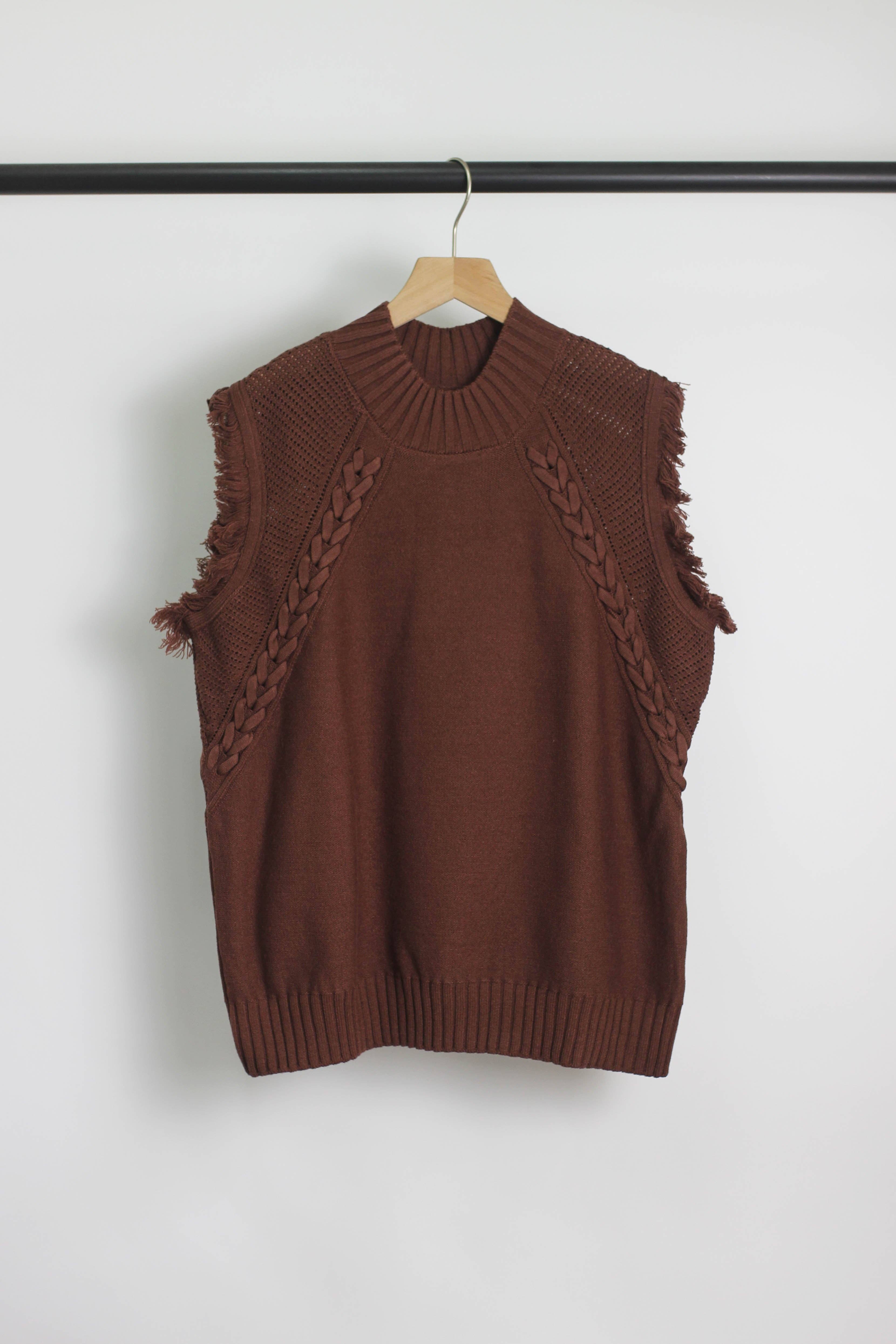 ESLEY - Vendita all'ingrosso Top in maglia - Donna - T2412ASJP69512 - Maglione Senza Maniche a Maglia Intrecciata da Donna4