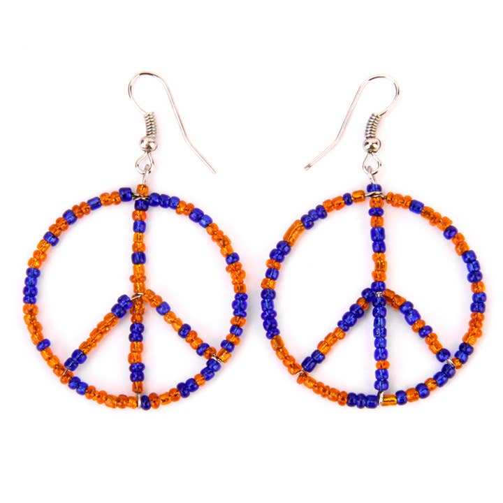 Game Day Peace earring seed bead in Orange & Blue for wholesale by Erik & Mike