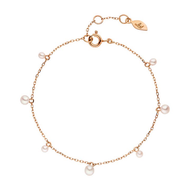 Leaf Jewelry - Wholesale Beaded Bracelet - Rain Drop 18K rose gold plated pearl bracelet