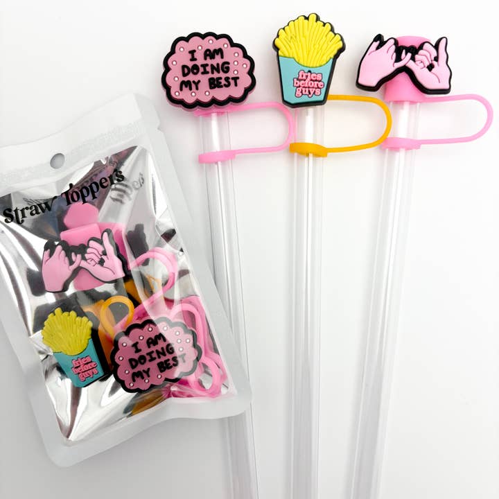 Straw Topper 3 pack - Fries before Guys, Best, Friendship for wholesale by Vroom Blooms
