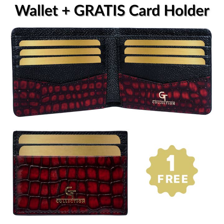Men's Red Leather WALLET + Free Leather CARD HOLDER - Gift Set for wholesale by GT collection Jewelry