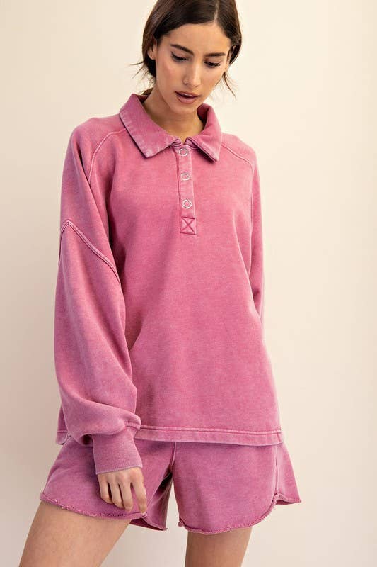 Sunday Morning - Wholesale Sweatshirt - Women's - T170037 LONG SLEEVE MINERAL WASHED POLO SWEATSHIRT28