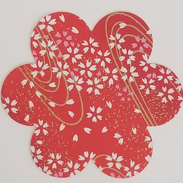 060 White and Pink Tiny Sakura on Red Chiyogami for wholesale by Sweet Space Studio